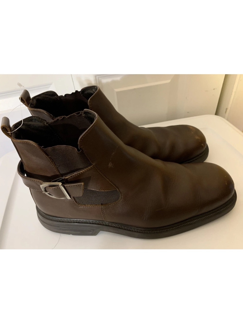 G.H. BASS "Lennox" Brown Mens Sz 13M Leather Buckle Pull-on Ankle Boot Italy